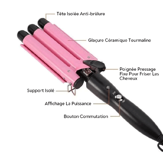 SHINE Fer Friser Pink 22MM 3 Barils Avec Tête Friser En Forme D'œuf Chauffage Rapide En 60 Secondes Fer Friser Céramique Température Réglable(𝗕𝗲𝘀𝗼𝗶𝗻 𝗱'𝗲𝘅𝗽é𝗱𝗶𝗲𝗿 𝗮𝘃𝗲𝗰 𝗽𝗲𝗿𝗿𝘂𝗾𝘂𝗲)