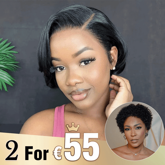 2 𝑭𝑶𝑹 €55🔥Coupe Pixie 13x4 Dentelle Lisse Perruque+Glueless Easy-Wear Chic Sans Effort Laine Bouclée