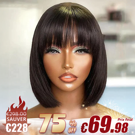 Bob Wig With Bangs Straight Human Hair Wig 200% Density