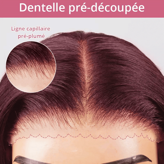 SHINE Design Glamour Prune foncée 99J Couleur Bob Perruque Lisse 250% Densité 2x6 Dentelle