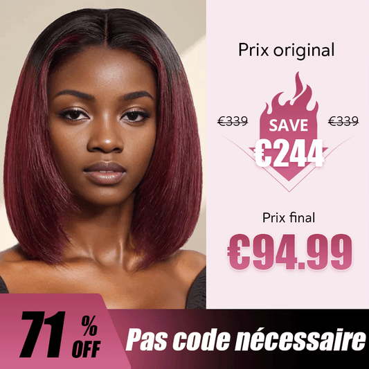 🔥𝟕𝟏% 𝐎𝐅𝐅 13x4 Glueless Couche Rouge Foncé Coupe Émoussée Bob Perruque Sans Colle Lisse