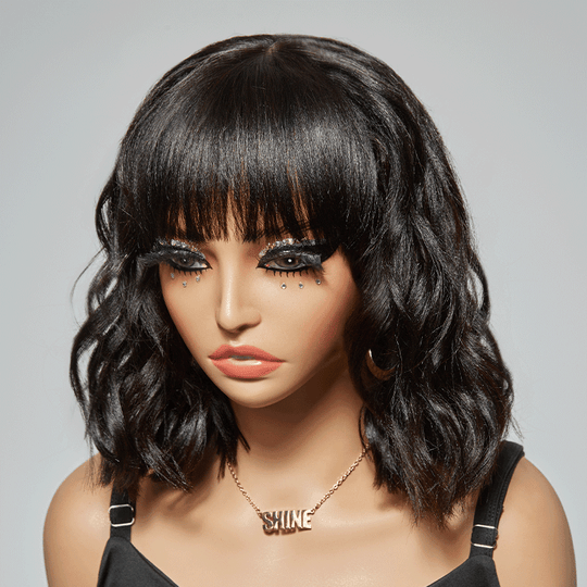 Pour Débutants 3x1 Dentelle Yaki Straight/Ondulé Bob Perruque Avec Frange 2 Styles