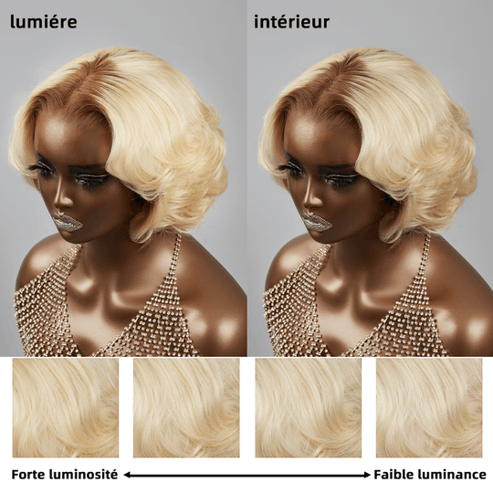 13x4 Glueless Couleur Brun Mixte Blond Couche Bob Perruque Sans Colle Ondulé 250% Densité