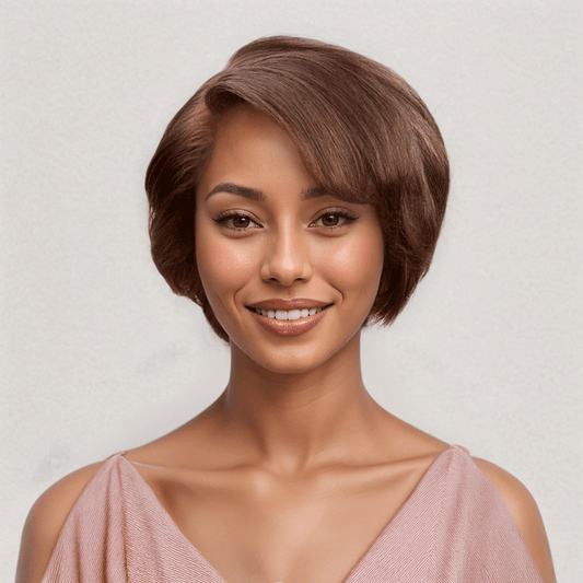 Perruque Bob Brun Chocolat Elégante Coupe Pixie D'aspect Naturel 13x6 T Partie Dentelle