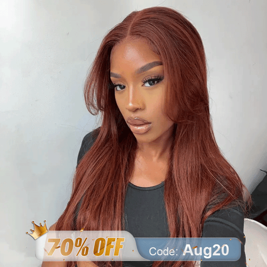 🔥Vente Flash 9x6 Glueless Pré-épilé Brun Rougeâtre Couleur Perruque Sans Colle Lisse