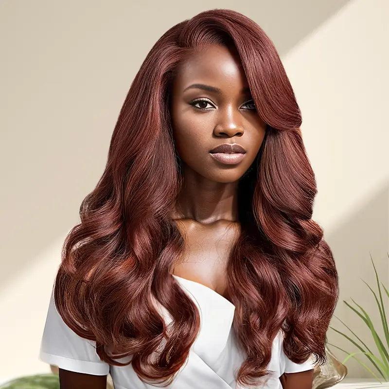 7x5 13x4 C Partie Glueless Brun Rougeâtre Couleur Perruque Sans Colle Body Wave - SHINE HAIR