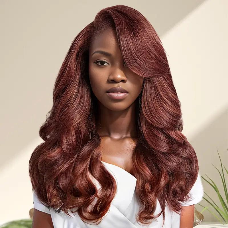 7x5 13x4 C Partie Glueless Brun Rougeâtre Couleur Perruque Sans Colle Body Wave - SHINE HAIR