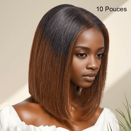 7x5 13x4 Couche Glueless Brun Bronze/Rouge Foncé Bob Perruque Sans Colle Lisse - SHINE HAIR