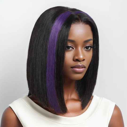 7x5 13x4 Édition limitée Glueless Straight Highlight Pourpre Bob Perruque Sans Colle - SHINE HAIR