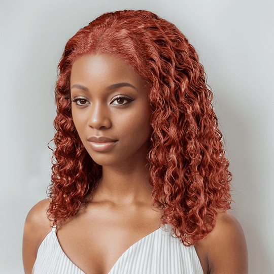 7x5 13x4 Glamour Glueless Brun Rougeâtre Bob Bouclée Perruque Sans Colle 3s Wear Go - SHINE HAIR