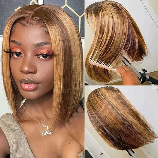 7x5 13x4 Glueless #4/27 Highlight Marron Colored Perruques sans colle Straight - SHINE HAIR