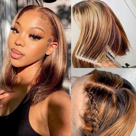 7x5 13x4 Glueless #4/27 Highlight Marron Colored Perruques sans colle Straight - SHINE HAIR