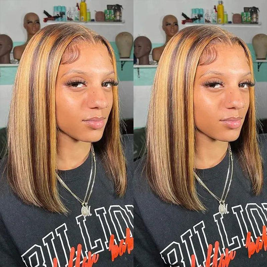 7x5 13x4 Glueless #4/27 Highlight Marron Colored Perruques sans colle Straight - SHINE HAIR