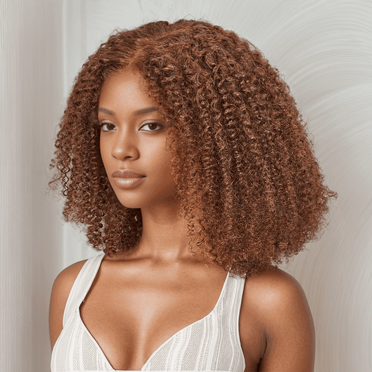 7x5 13x4 Glueless Brun Chocolat Bob Kinky Curly Perruque Sans Colle - SHINE HAIR