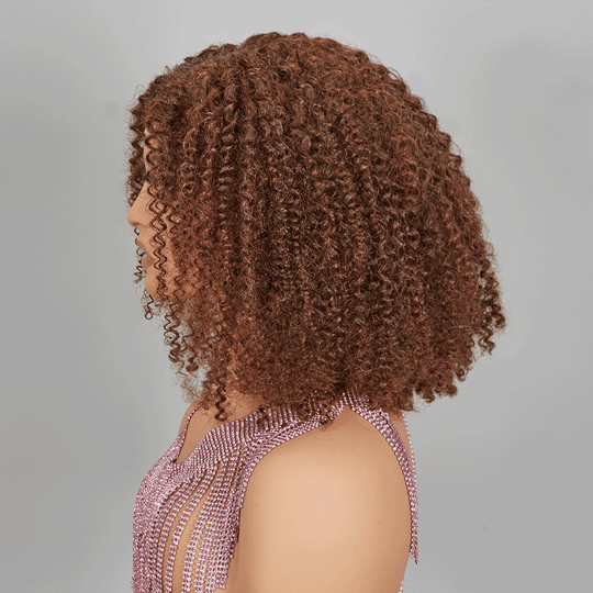 7x5 13x4 Glueless Brun Chocolat Bob Kinky Curly Perruque Sans Colle - SHINE HAIR