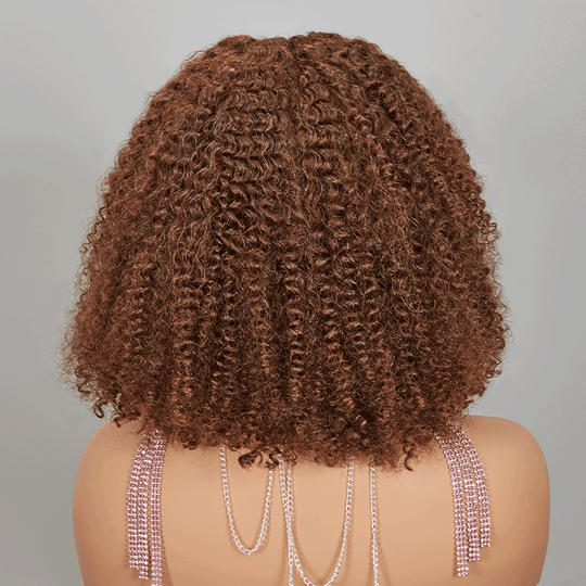 7x5 13x4 Glueless Brun Chocolat Bob Kinky Curly Perruque Sans Colle - SHINE HAIR