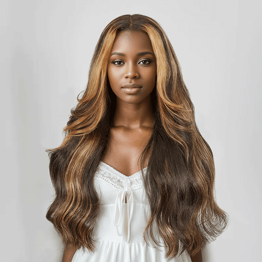 7x5 13x4 Glueless Frange Couches Blonde Highlight Perruque Sans Colle Body Wave - SHINE HAIR