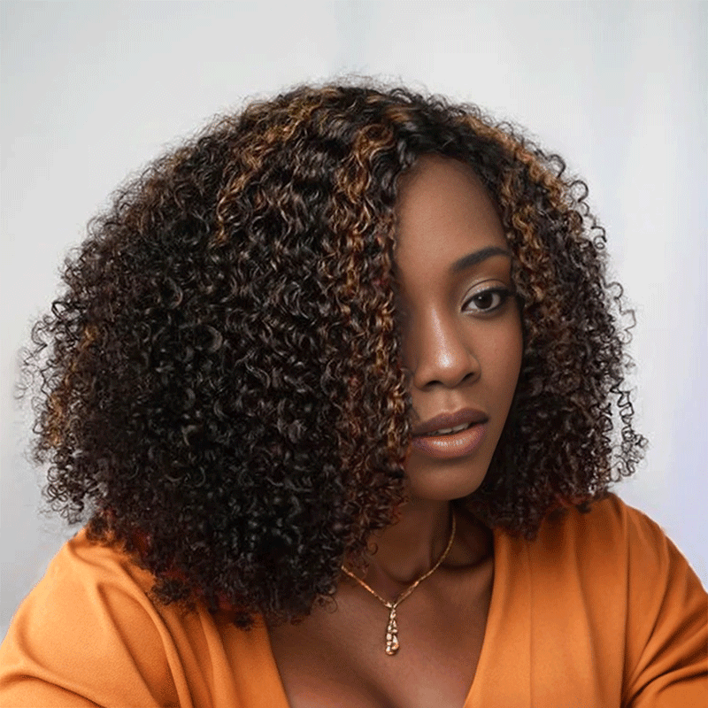 7x5 13x4 Glueless Marron Highlight Bob Perruque Sans Colle Kinky Curly - SHINE HAIR