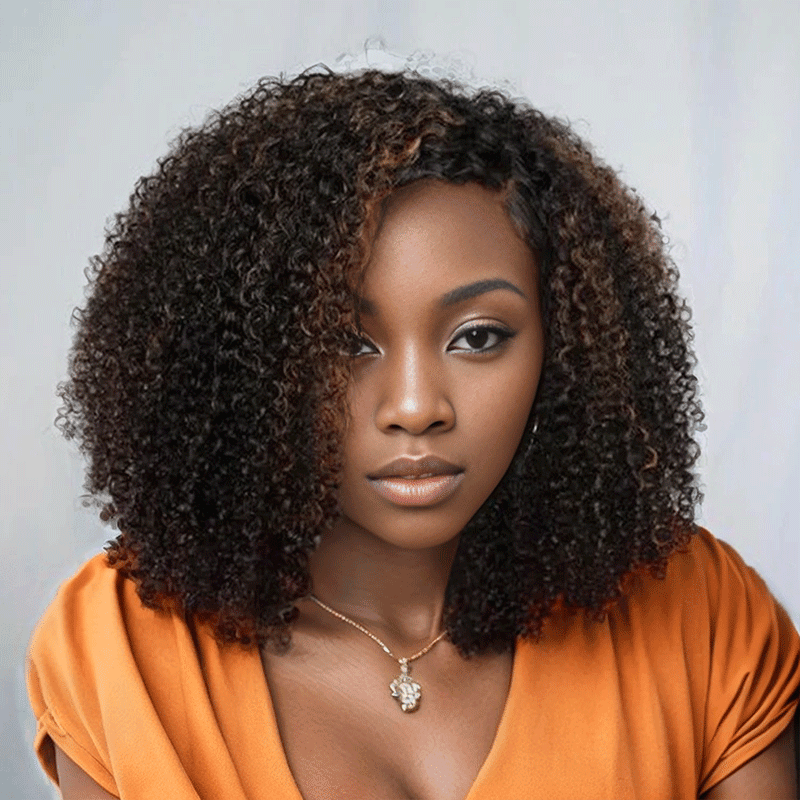 7x5 13x4 Glueless Marron Highlight Bob Perruque Sans Colle Kinky Curly - SHINE HAIR