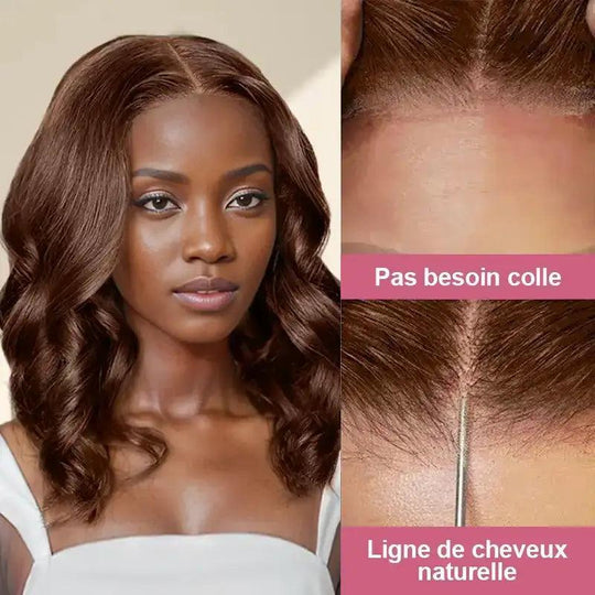 7x5 13x4 Glueless Nouveau Style Brun Chocolat Bob Perruque Sans Colle Body Wave - SHINE HAIR