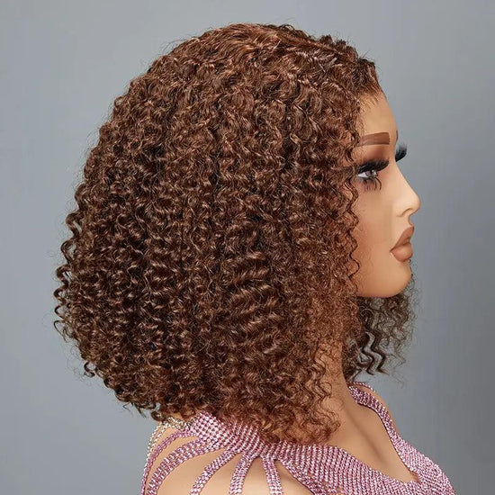 7x5 13x4 Glueless Nouveau Style Brun Chocolat Bob Perruque Sans Colle Bouclée - SHINE HAIR