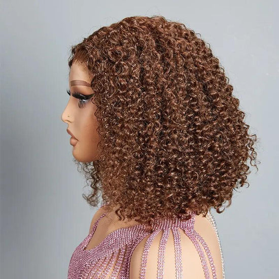 7x5 13x4 Glueless Nouveau Style Brun Chocolat Bob Perruque Sans Colle Bouclée - SHINE HAIR