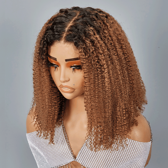 7x5 13x4 Glueless Ombre Brun Miel Bob Kinky Curly Perruque Sans Colle - SHINE HAIR