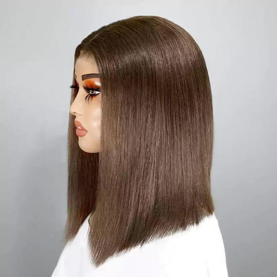 7x5 13x4 Pré-pêches Glueless Brun chocolat Bob Perruque Sans Colle Wear Go Lisse - SHINE HAIR