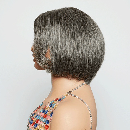 7x5 Glueless Bob Ondulé Avec Séparation Latérale Sel & Poivre Perruque Sans Colle - SHINE HAIR