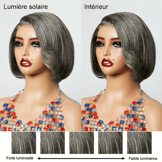 7x5 Glueless Bob Ondulé Avec Séparation Latérale Sel & Poivre Perruque Sans Colle - SHINE HAIR