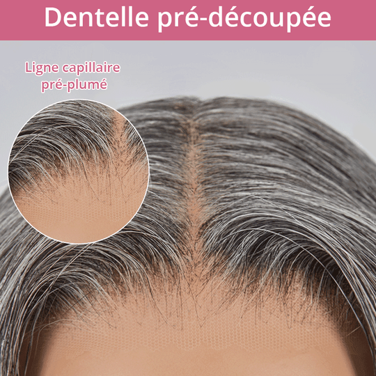 7x5 Glueless Bob Ondulé Avec Séparation Latérale Sel & Poivre Perruque Sans Colle - SHINE HAIR