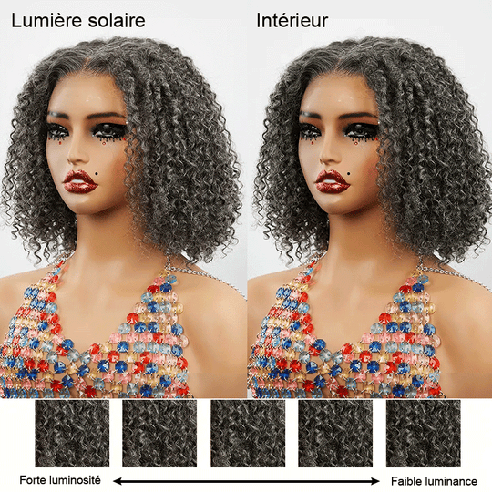 7x5 Glueless Kinky Curly Couleur Sel & Poivre Bob Perruque Sans Colle - SHINE HAIR