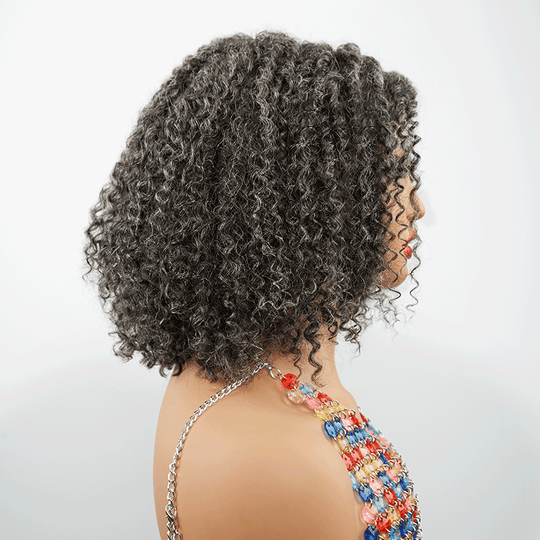 7x5 Glueless Kinky Curly Couleur Sel & Poivre Bob Perruque Sans Colle - SHINE HAIR