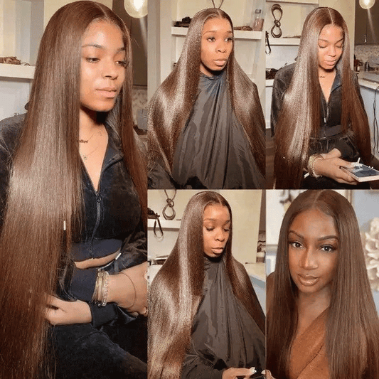 9x6 Perruque Sans Colle Couleur Brun Chocolat Straight Cheveux Humains