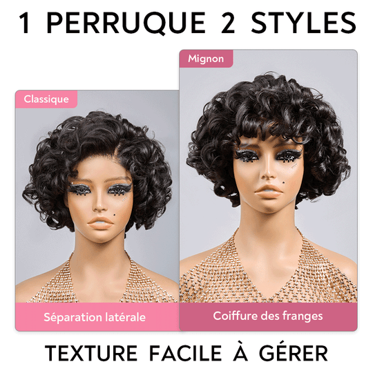 Une Perruque Deux Styles Classique Nœuds Pré-blanchis Œuf Bouclé 4×4 Dentelle Bob Perruque 250% Densité