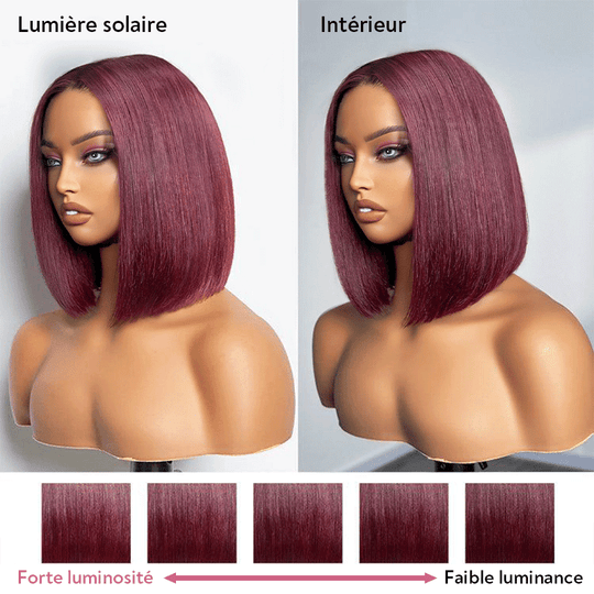 SHINE Design Glamour Prune foncée 99J Couleur Bob Perruque Lisse 250% Densité 2x6 Dentelle