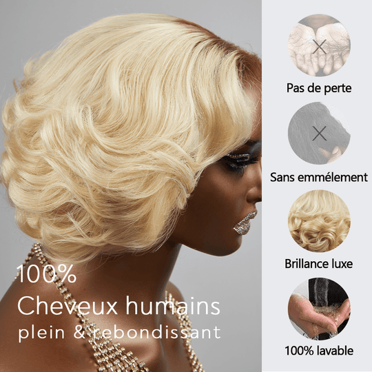 13x4 Glueless Couleur Brun Mixte Blond Couche Bob Perruque Sans Colle Ondulé 250% Densité