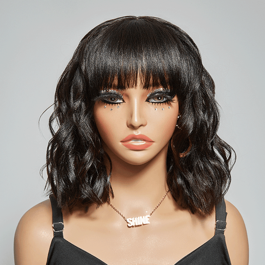 Pour Débutants 3x1 Dentelle Yaki Straight/Ondulé Bob Perruque Avec Frange 2 Styles