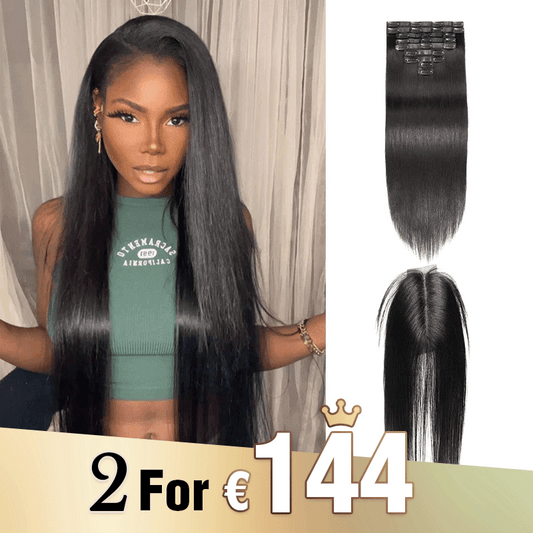 2 𝑭𝑶𝑹 €144🔥Extensions 18"-22" Lisse Cheveux À Clips Morceaux 125g 9pcs