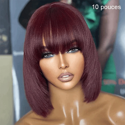 99J Coloré Bob perruque avec frange perruque cheveux humains Lisse 200% densité - SHINE HAIR