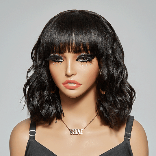 Pour Débutants 3x1 Dentelle Yaki Straight/Ondulé Bob Perruque Avec Frange 2 Styles