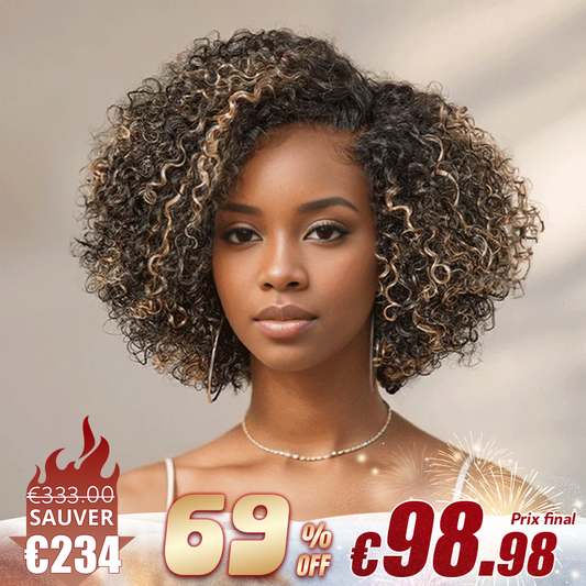 13x6 T Partie Dentelle Classique Blond Miel Highlight Bob Kinky Curly(7 à 10 jours personnalisation)