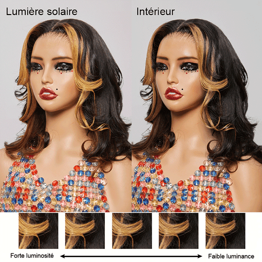 9x6 Glueless Couche Mèches Blondes Perruque Bob Sans Colle Ondulé - SHINE HAIR