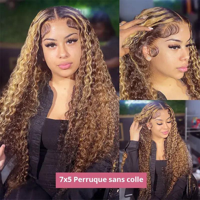 9x6 Glueless Perruque Sans Colle Couleur Mélangé #4/27 Bouclé Cheveux Humains - SHINE HAIR