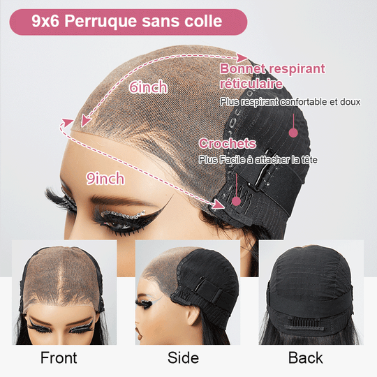 9x6 Glueless Bob Nœuds Pré-blanchis Bouclés Perruque Sans Colle Pour Les Débutants