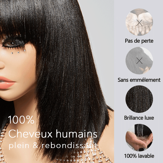 Pour Débutants 3x1 Dentelle Yaki Straight/Ondulé Bob Perruque Avec Frange 2 Styles