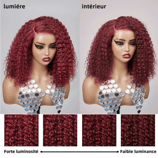 13x4 Glueless Rebondissement Couleur 99J Bob Perruque Sans Colle Kinky Curly