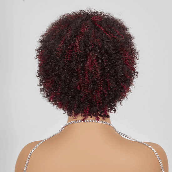 Glueless Afro Surlignage Rouge Kinky Curly Courte Bob Perruque Pixie Sans Colle - SHINE HAIR