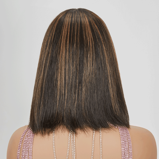 Glueless Couches Highlight Coloré Bob Perruque Sans Colle Avec Frange Lisse - SHINE HAIR