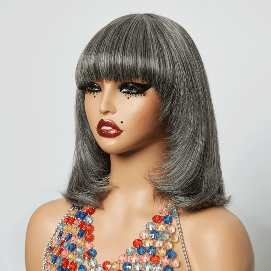 Glueless Couleur Couche Sel & Poivre Bob Perruque Sans Colle Lisse - SHINE HAIR